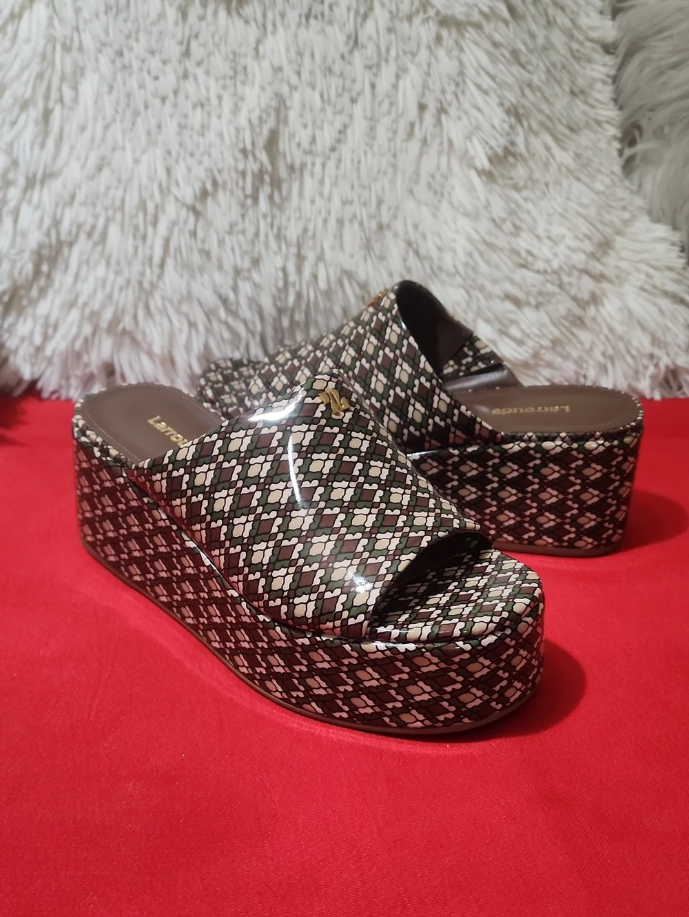Larroude Brown Multi Pattern Platform Slide Sandal